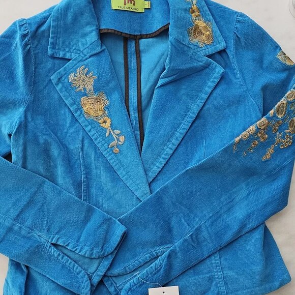 TM True Meaning Womens Jacket, True Meaning Blazer Corduroy, Embroidered Flowers - Picture 7 of 16